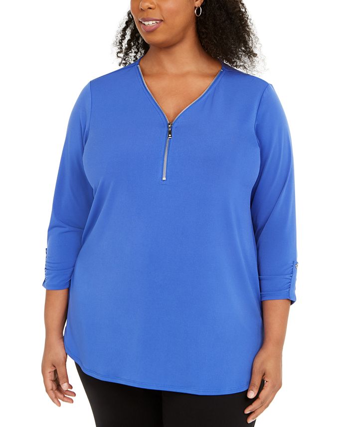 JM Collection Plus Size Solid Zip Top, Created for Macy's - Macy's