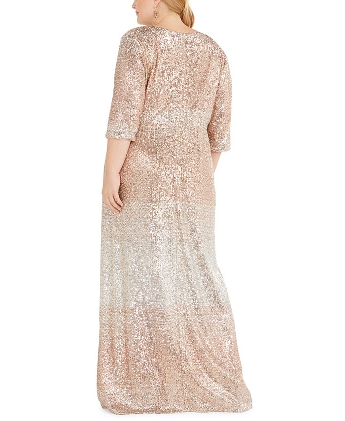 r & m richards plus size sequined godet gown