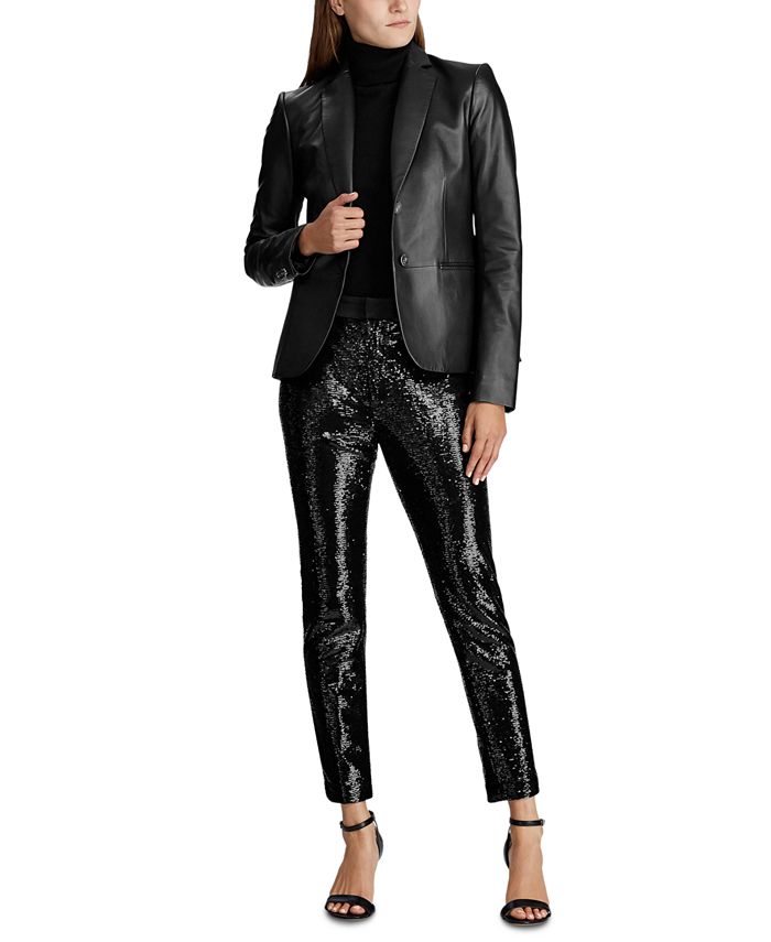 Ralph Lauren Women's Sequined Tuxedo Stripe Pant Black Size 3X