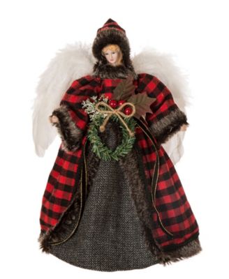 Glitzhome 12 in. H Plaid Angel Christmas Tree Topper Decoration