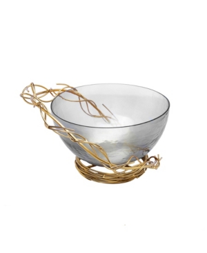 Classic Touch Salad Bowl With Gold Tone Twig Design In Smoked