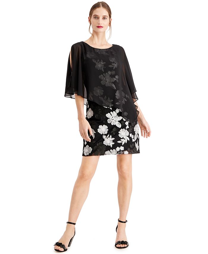 Connected Embroidered Chiffon-Capelet Dress - Macy's