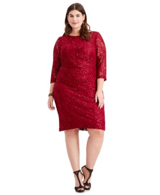 Jessica Howard - Plus Size Ruched Embellished Lace Dress