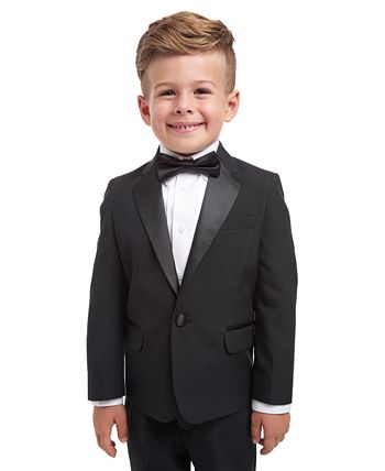 Boys 4PC Solid Black Vest Suit Set with Green Stripe Dress Shirt and Bow Tie 