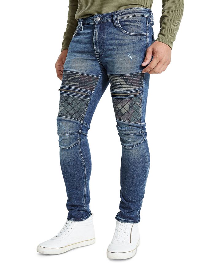 GUESS Men's Blocked Moto Skinny Jeans - Macy's