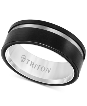 image of Triton Men-s Two-Tone Band in Black & White Tungsten Carbide