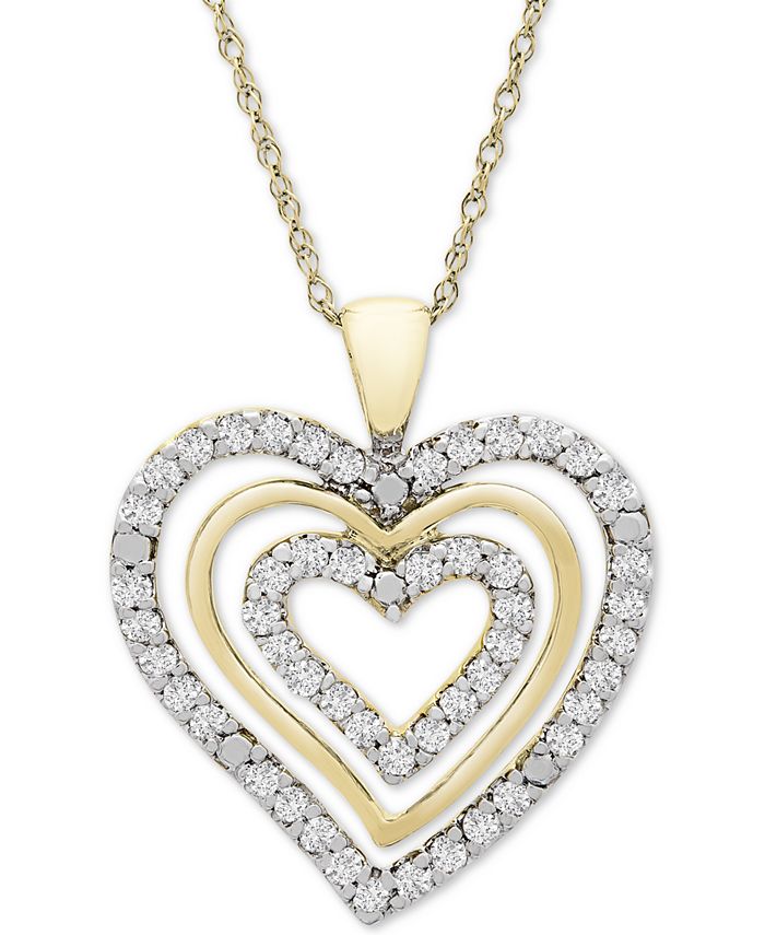 Macy's - Diamond Multi-Heart 18" Pendant Necklace (1/2 ct. t.w.) in 10k Gold