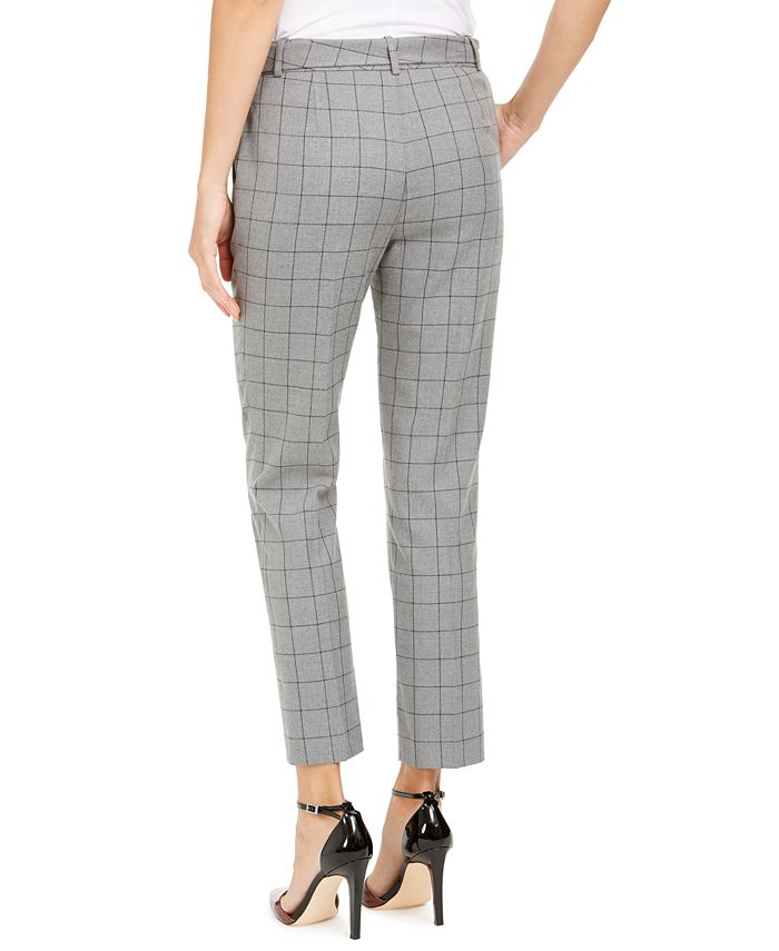 Calvin Klein Petite Windowpane-Print Belted Pants - Macy's