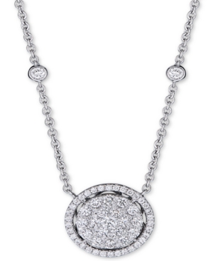 image of Diamond Oval Cluster Pendant Necklace (2 ct. t.w.) in 14k White Gold, 16