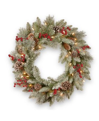 National Tree Company - 24in. Snowy Bristle Berry Wreath with Battery Operated LED Lights
