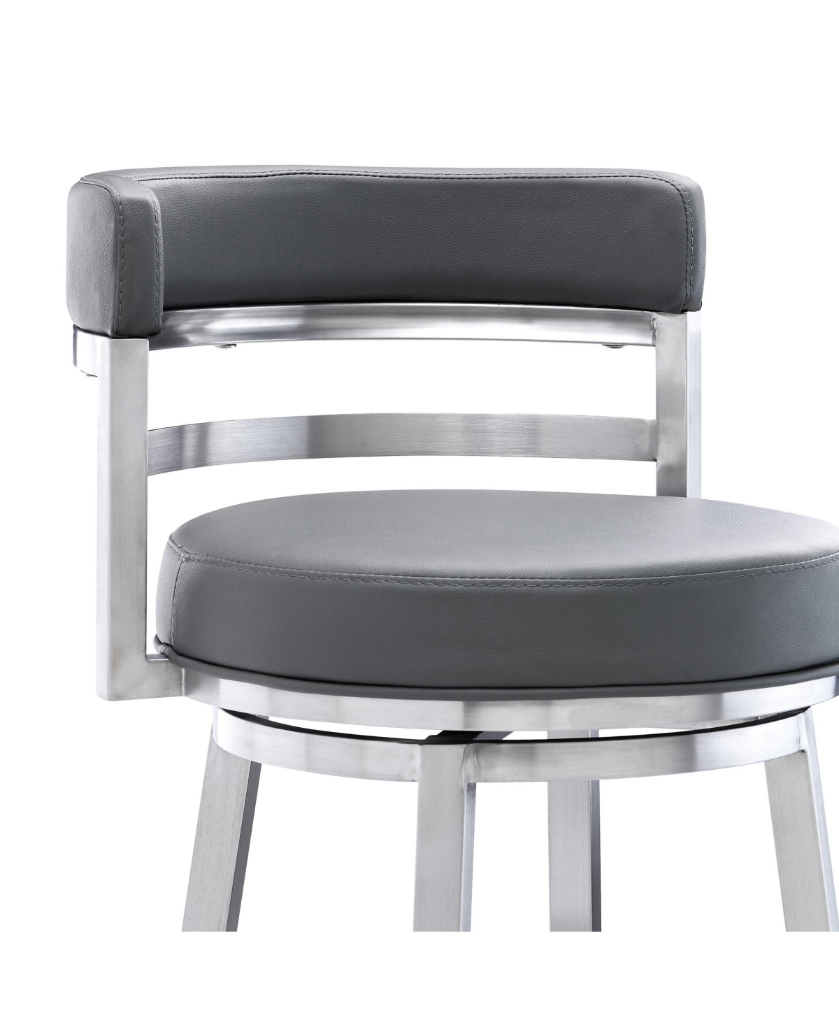Armen Living Madrid 26" Counter Height Swivel Gray Artificial Leather And Brushed Stainless Steel Bar Stool In Gray