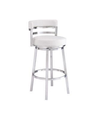 Madrid 30" Bar Height Swivel Gray Artificial leather and Brushed Stainless Steel Bar Stool