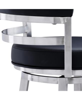 Madrid 30" Bar Height Swivel Gray Artificial leather and Brushed Stainless Steel Bar Stool