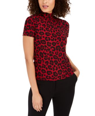 Anne Klein - Leopard-Print Mock-Neck Top