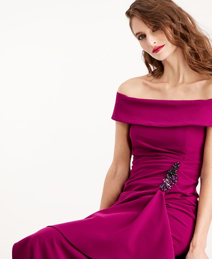 adrianna papell cascading ruffle gown