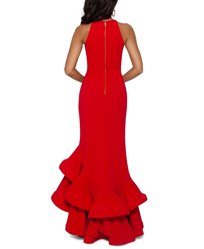 Betsy & Adam - Tiered Ruffles Scuba Crepe Gown