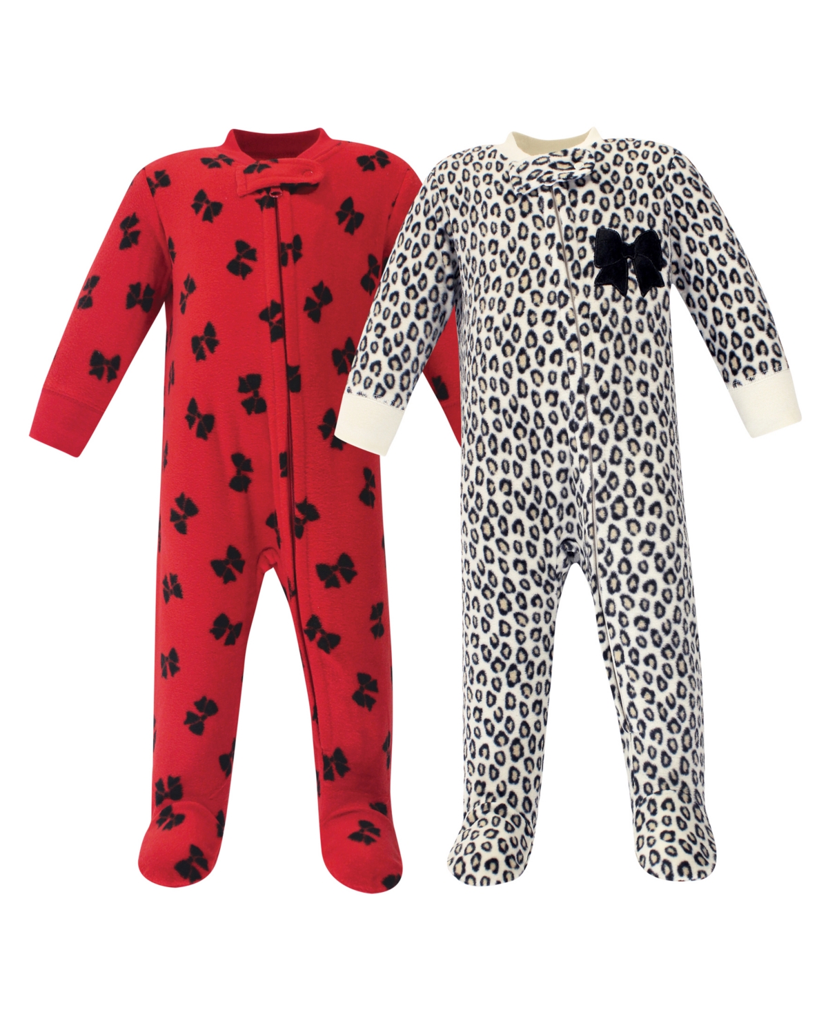 Little Treasure Baby Girls Treasure Baby Fleece Zipper Sleep and Play 2pk, Leopard Bow
