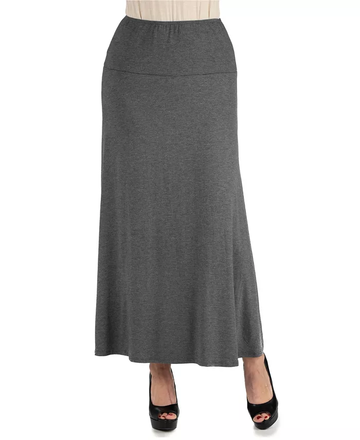 Women Elastic Waist Solid Color Maxi Skirt - thumbnail 4