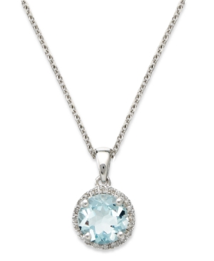 image of 14k White Gold Necklace, Aquamarine (1 ct. t.w.) and Diamond Accent Pendant