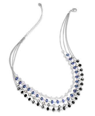 INC International Concepts - Necklace, Silver-Tone Multi-Color Bead Four-Row Necklace