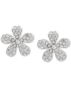 image of Anne Klein Silver-Tone Pave Flower Button Earrings