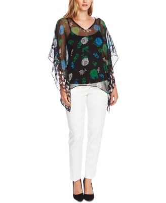 Vince Camuto Floral-Print V-Neck Poncho - Macy's