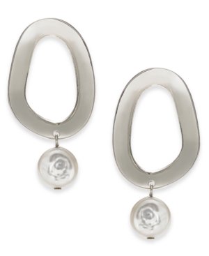 image of Alfani Gold-Tone Link & Imitation Pearl Drop Earrings, Created for Macy-s