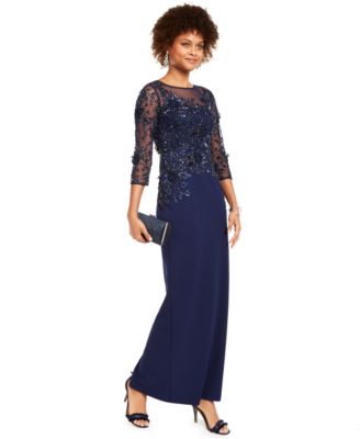 Adrianna Papell - Sequined Illusion-Yoke Column Gown