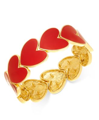 Holiday Lane - Gold-Tone Red Heart Stretch Bracelet