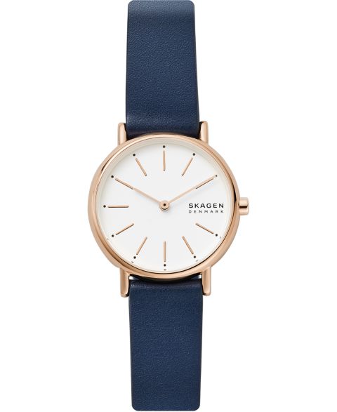 Женские часы Skagen Signatur Navy Leather Strap Watch 30mm