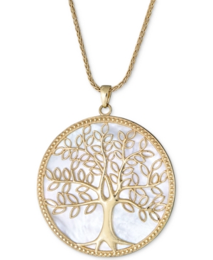 image of Mother-of-Pearl Family Tree Pendant Necklace in 14k Gold-Plated Sterling Silver, 18