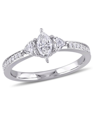 image of Marquise Cut Certified Diamond (5/8 ct. t.w.) 3-Stone Engagement Ring in 14k White Gold