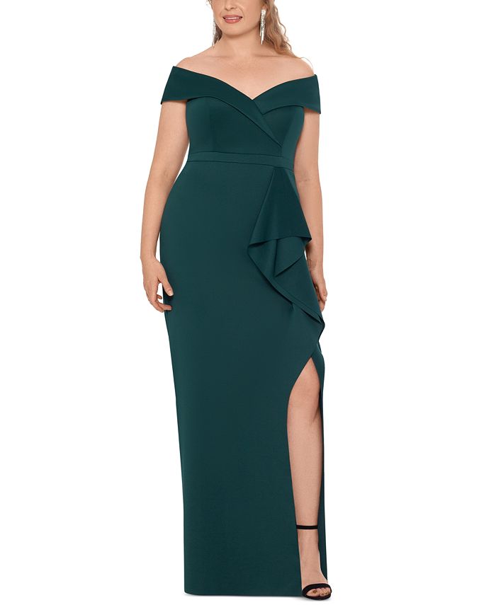 XSCAPE Plus Size Ruffled Off-The-Shoulder Gown & Reviews - Dresses ...