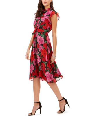 julia jordan Floral-Print Flutter-Sleeve Dress