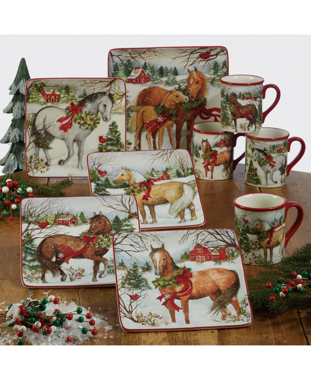 Certified International Christmas on the Farm Dessert Plates, Set of 4