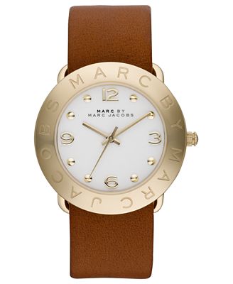 Marc by Marc Jacobs Watch, Women's Amy Cognac Leather Strap 36mm ...