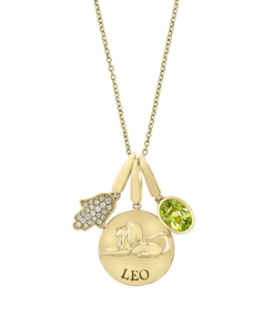 image of Effy Zodiac Peridot (3/4 ct. t.w.) with Diamond Accent Leo Pendant in 14k Yellow Gold