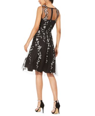 Tahari ASL Sequined-Flower Illusion Dress