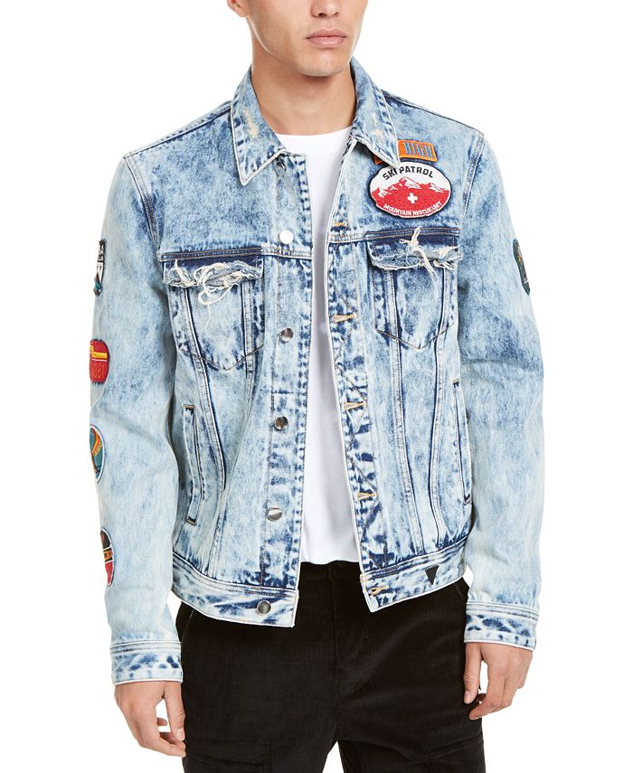 GUESS Men's Dillon Logo Denim Jacket with Patches - Macy's