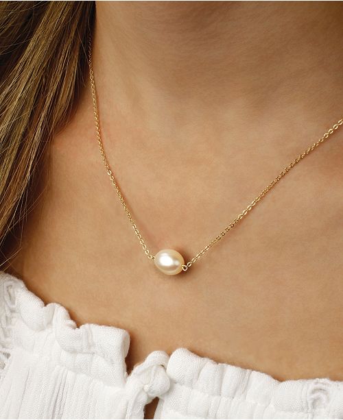 Macy's Single Pearl (10 x 8 mm) Necklace Set in 14k Yellow Gold
