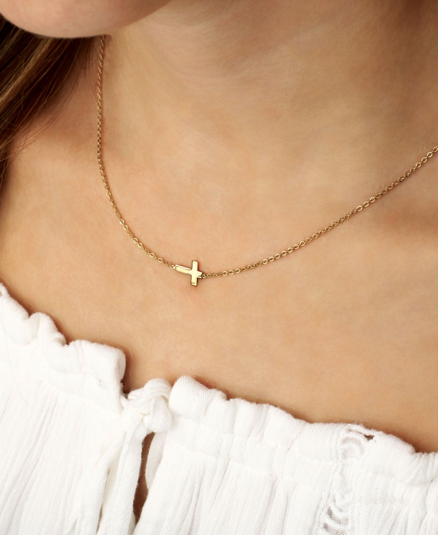 Sideways Cross Necklace Set in 14k Gold