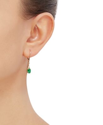 Emerald (7/8 ct. t.w.) & Diamond (1/20 ct. t.w.) Drop Earrings in 10k Gold