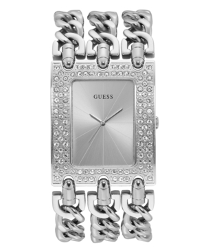 image of Guess Silver-Tone Stainless Steel Crystal Chain Watch, 39mm