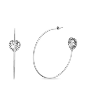 image of Steve Madden Large Heart Rhinestone Open Hoop Earring 2.7