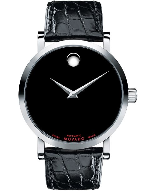 Movado Men S Swiss Automatic Red Label Black Leather Strap Watch 42mm Reviews All Fine Jewelry Jewelry Watches Macy S