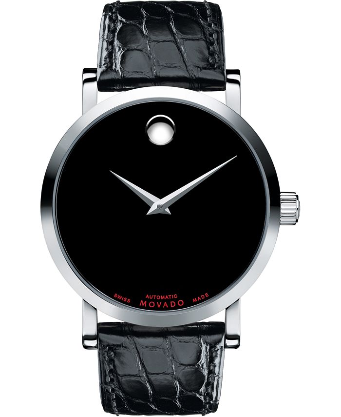 Movado Men s Swiss Automatic Red Label Black Leather Strap Watch