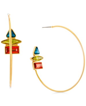 image of Steve Madden Gold-Tone Medium Multicolor Rhinestone Hoop Earrings, 1.9