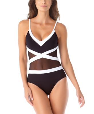 Colorblocked Mesh V-Neck One-Piece Swimsuit