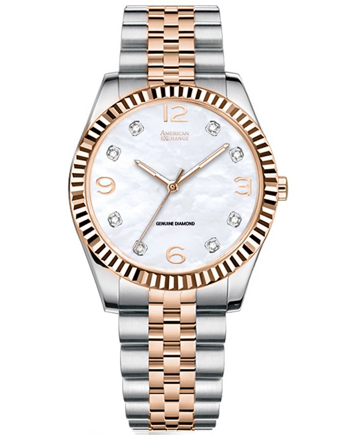 American Exchange Men s Diamond Accent Two Tone Bracelet Watch