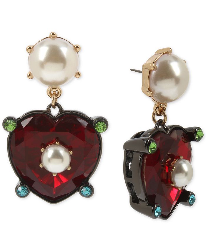 2028 Women's 14K Gold-tone Double Imitation Pearl Drop Heart Earring